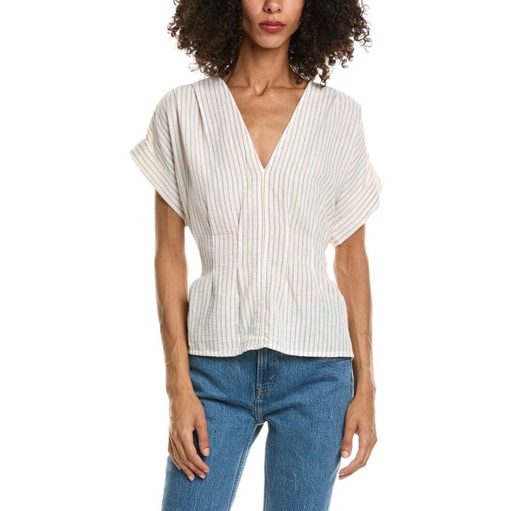 Max Studio Womens  Short Sleeve Pleat Front Blouse